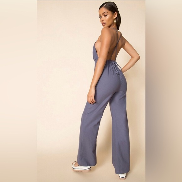 NWT REVOLVE SUPERDOWN Tasha Open Back Jumpsuit Blue S - Picture 3 of 10